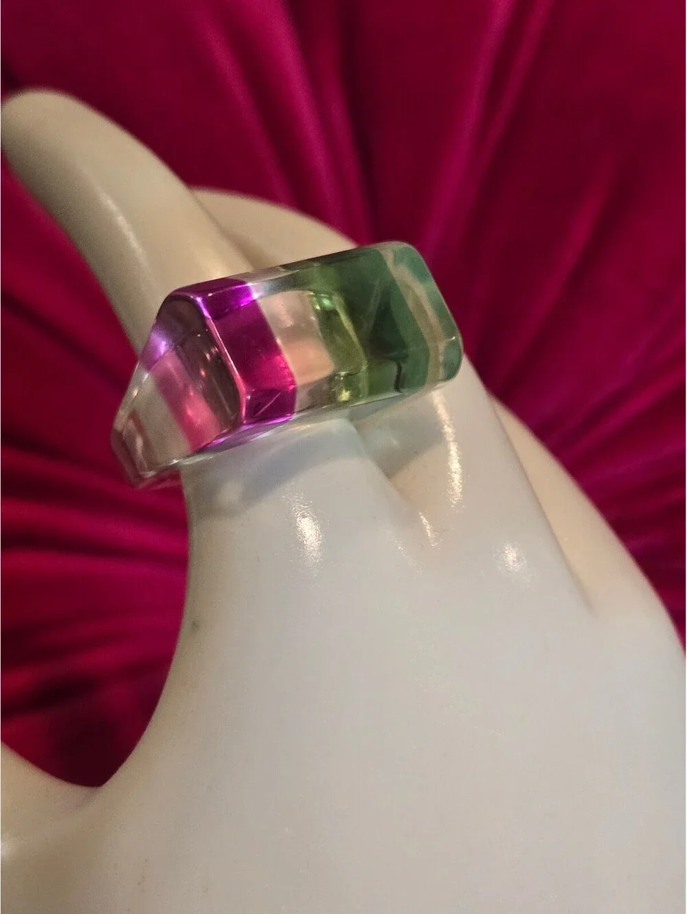 NOS Y2K Rainbow Color Ring - Acrylic / Lucite Chunky Multicolor Ring Size 7 VTG